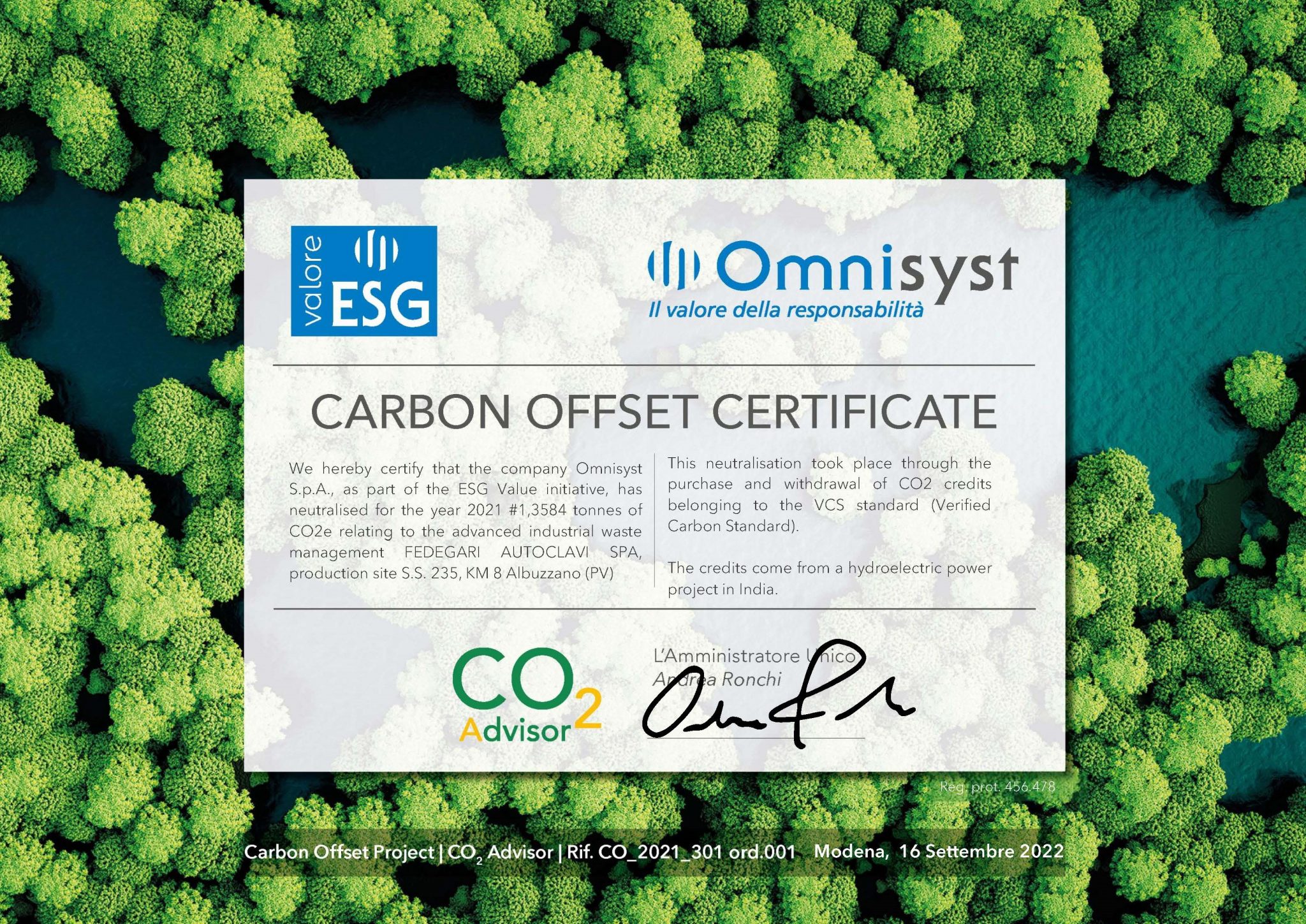 Carbon offset certificate for responsible industrial waste management